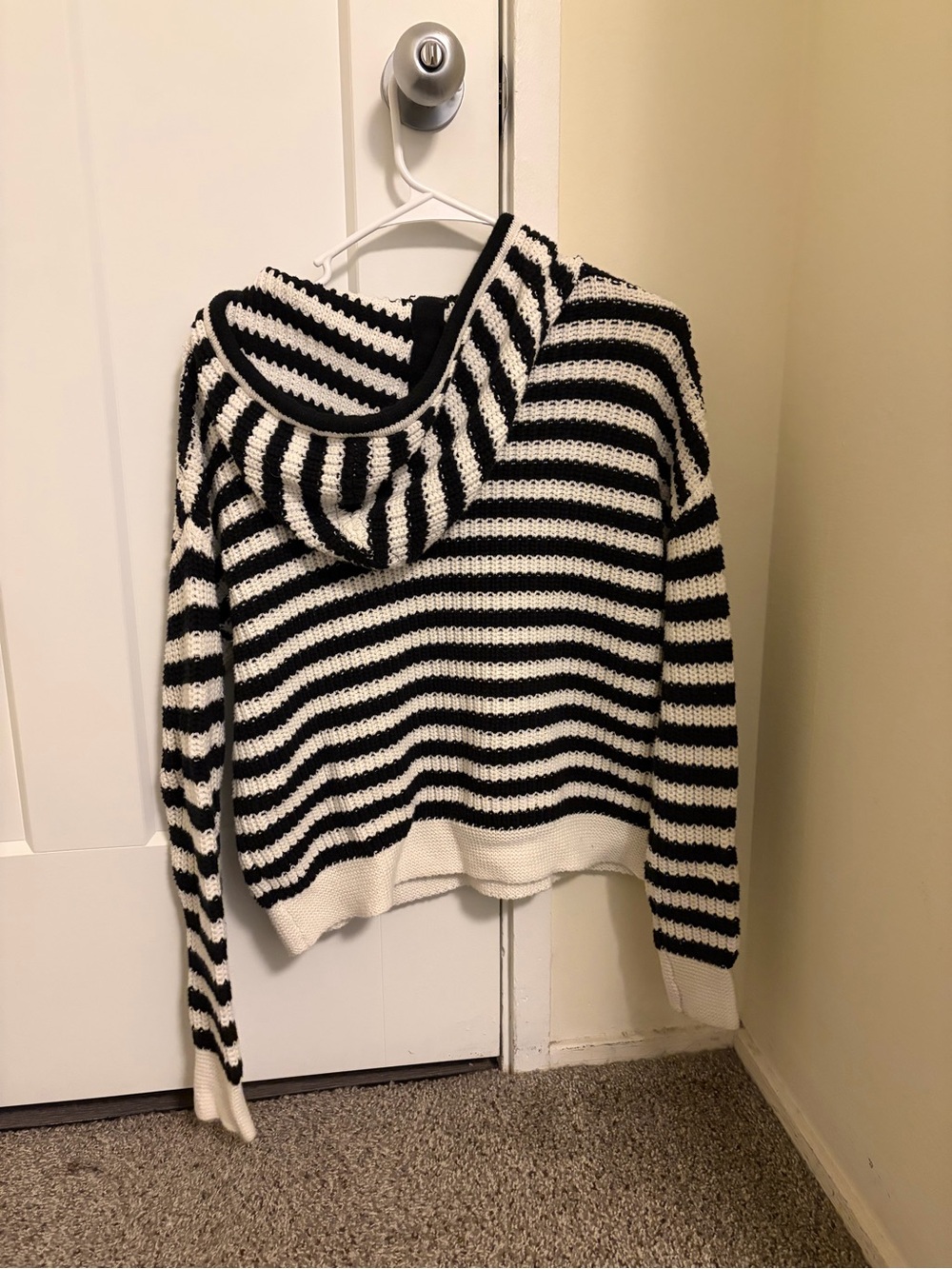 Workshop Republic Clothing Black & White Striped Knit Hoodie - Picture 2 of 3